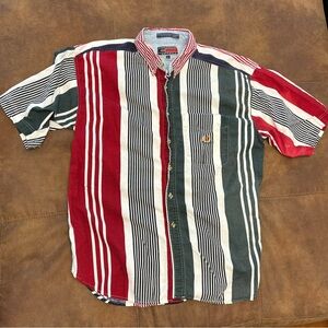 Vintage Colo Wear America Striped Multi Color Short Sleeve Button Up Shirt